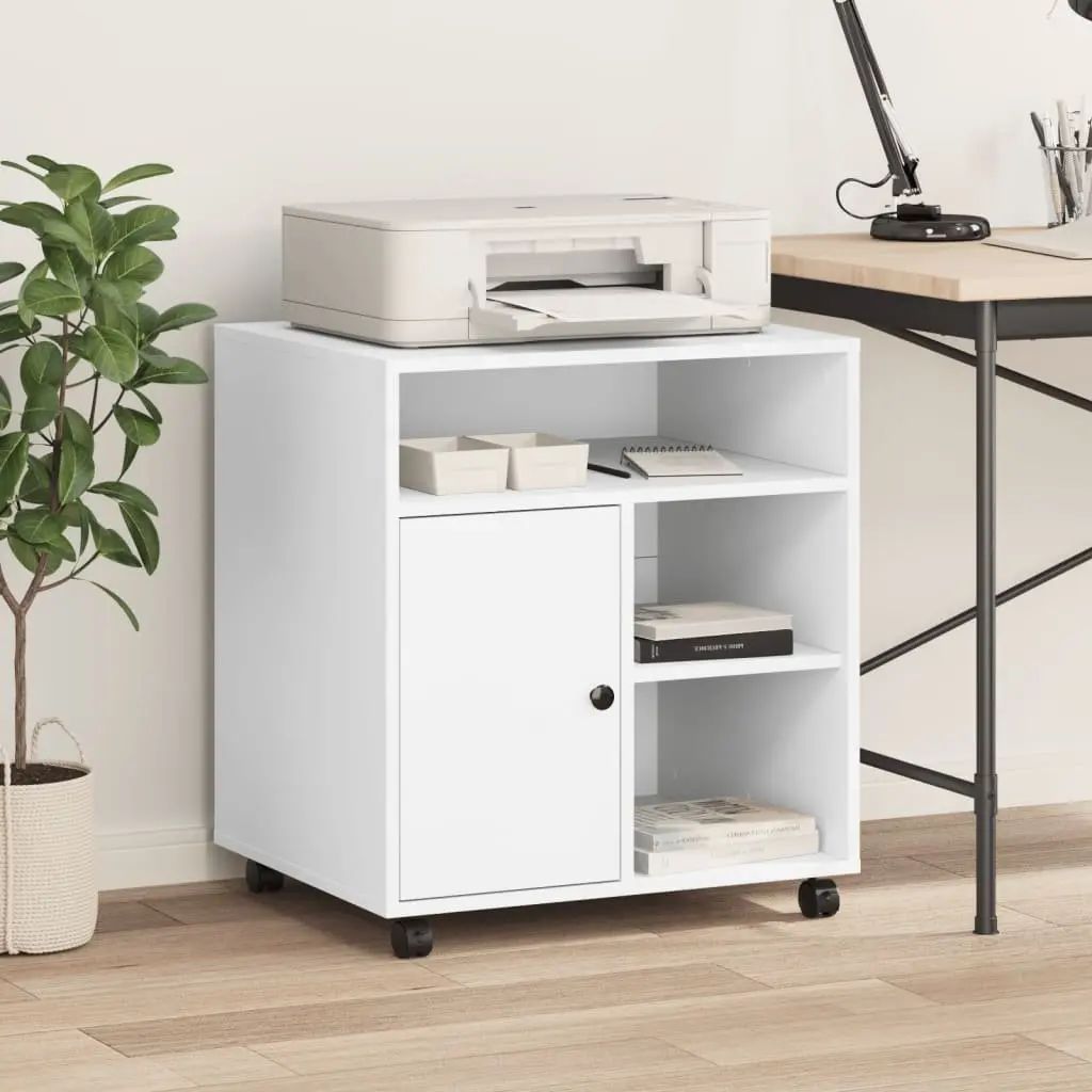 Printer Stand with Wheels White Mobile Cabinet 60 x 50 x 67 cm