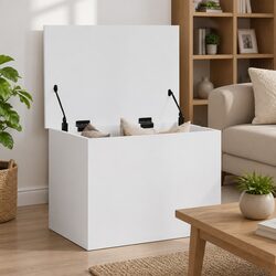 Storage Chest White 60x42x46 cm Engineered Wood Toy Box Organiser Furniture
