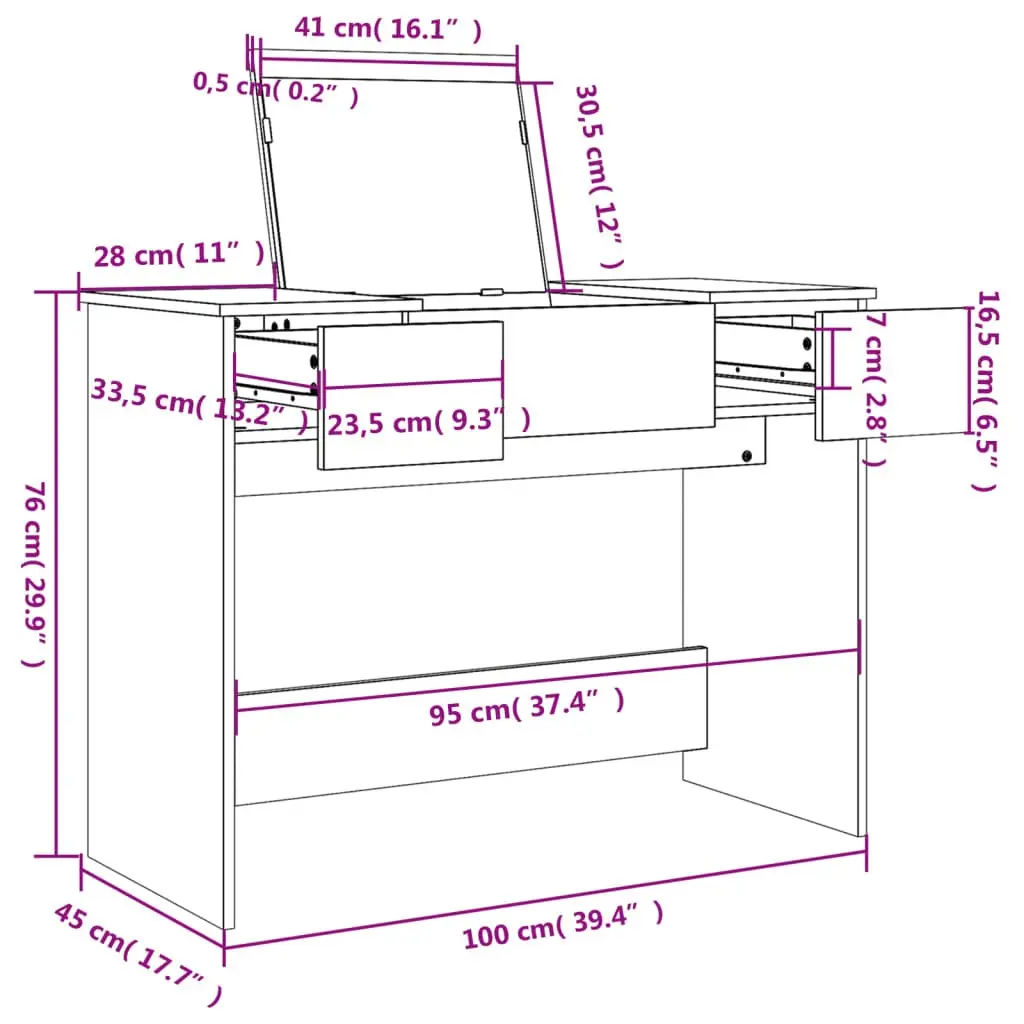 White Dressing Table with Mirror Bedroom Vanity Storage Unit 100x45x76cm Modern