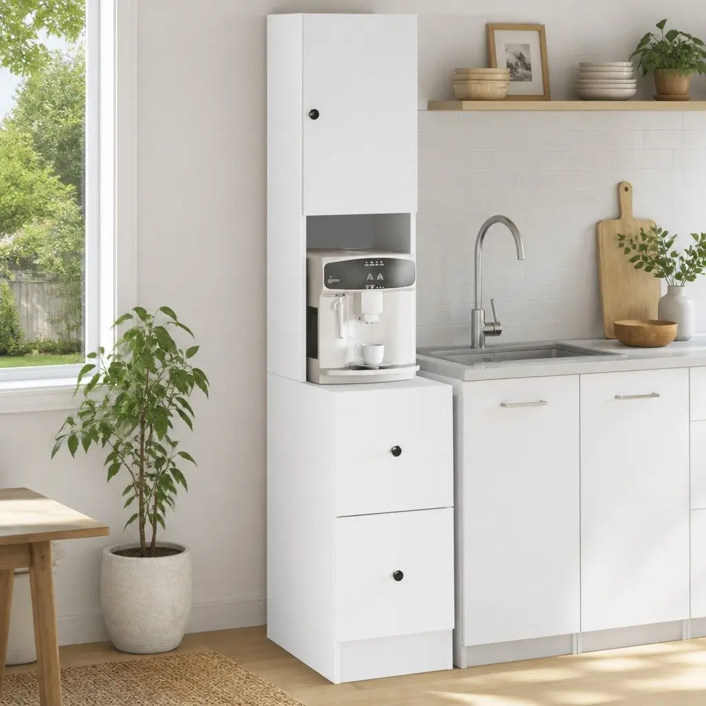 Kitchen Cabinet White Storage Unit with Doors Drawers 35x50x180cm