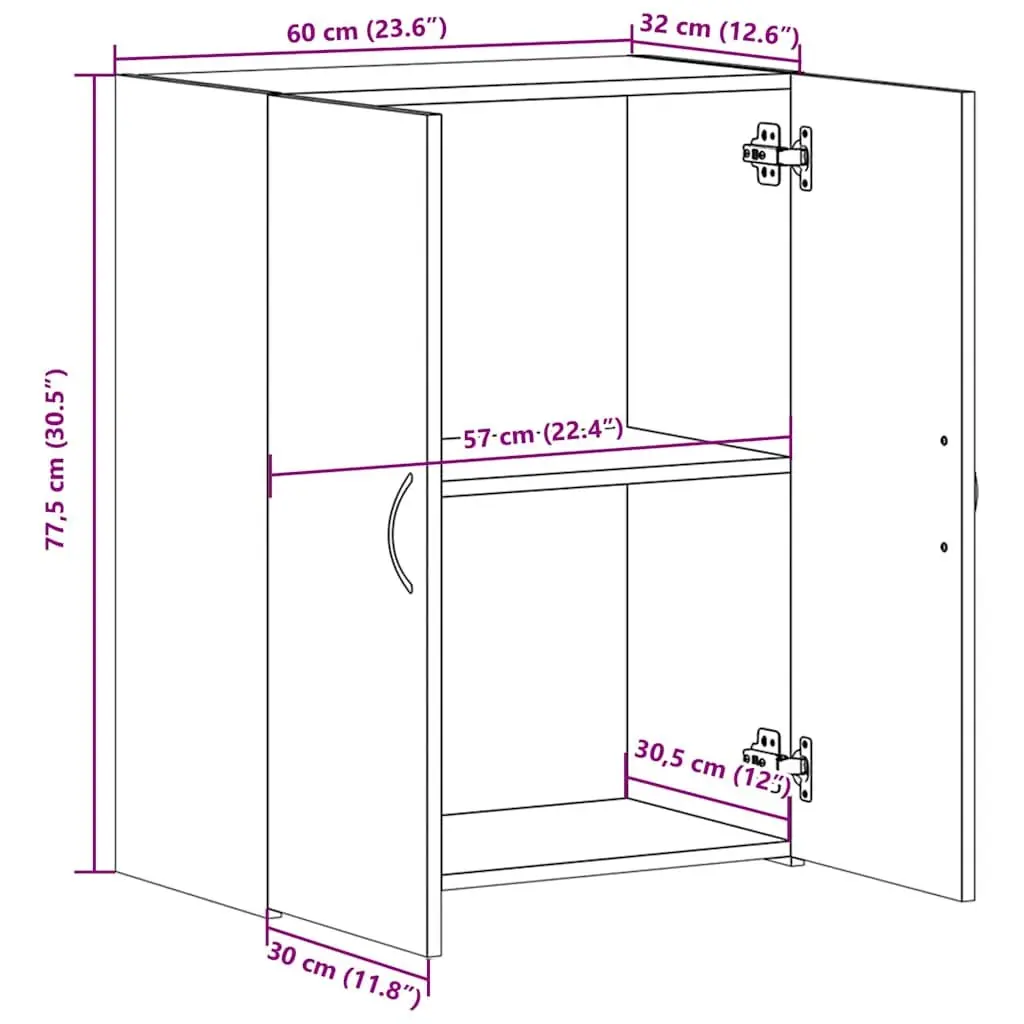 File Cabinet White Engineered Wood 60W x 32D x 77.5H cm