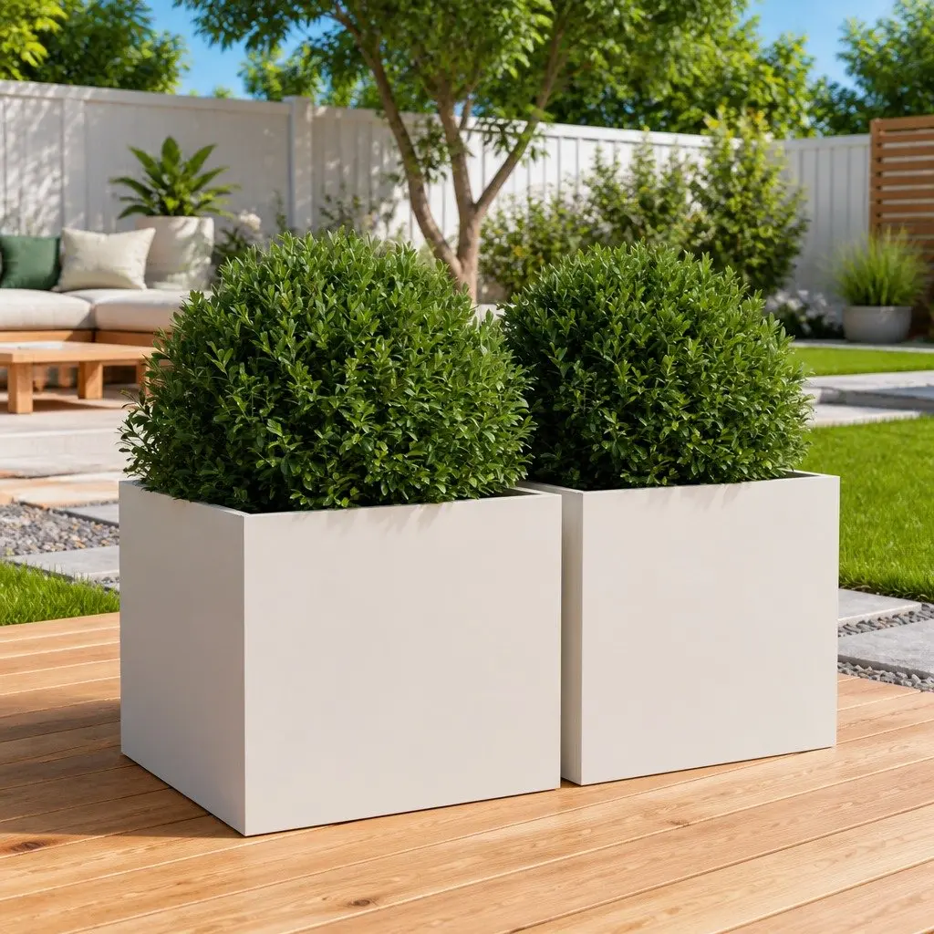 Steel Garden Planters Sturdy White Outdoor Raised Flower Beds 32 x 30 x 29 cm 2 pcs