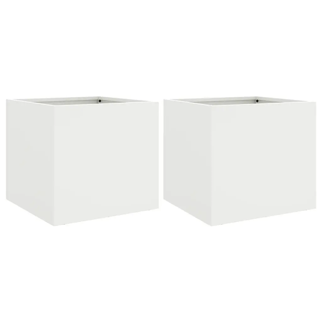 Steel Garden Planters Sturdy White Outdoor Raised Flower Beds 32 x 30 x 29 cm 2 pcs