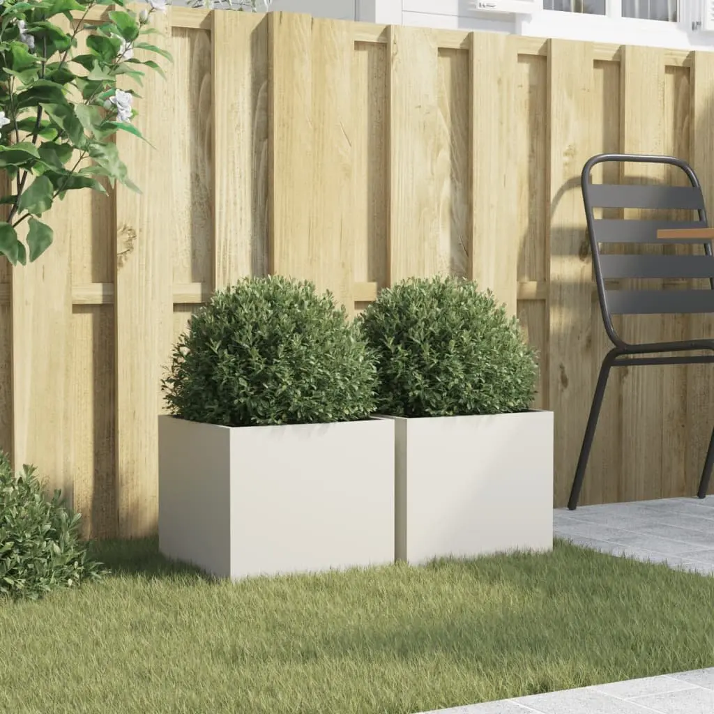 Steel Garden Planters Sturdy White Outdoor Raised Flower Beds 32 x 30 x 29 cm 2 pcs