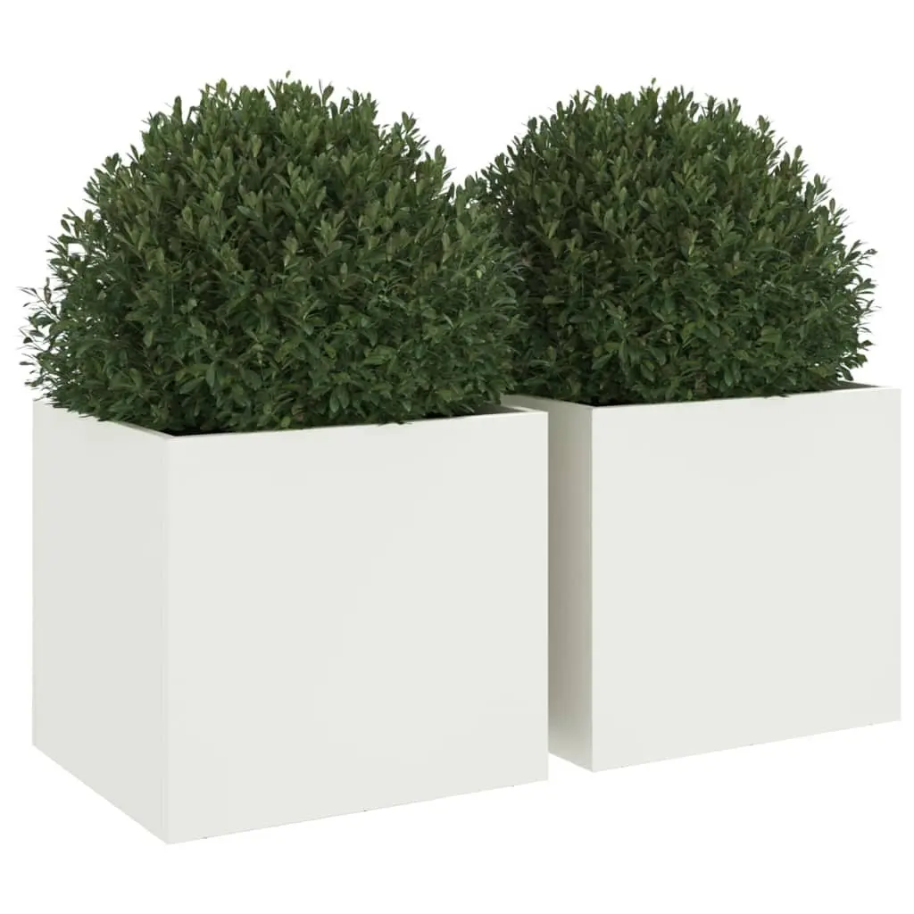 Steel Garden Planters Sturdy White Outdoor Raised Flower Beds 32 x 30 x 29 cm 2 pcs