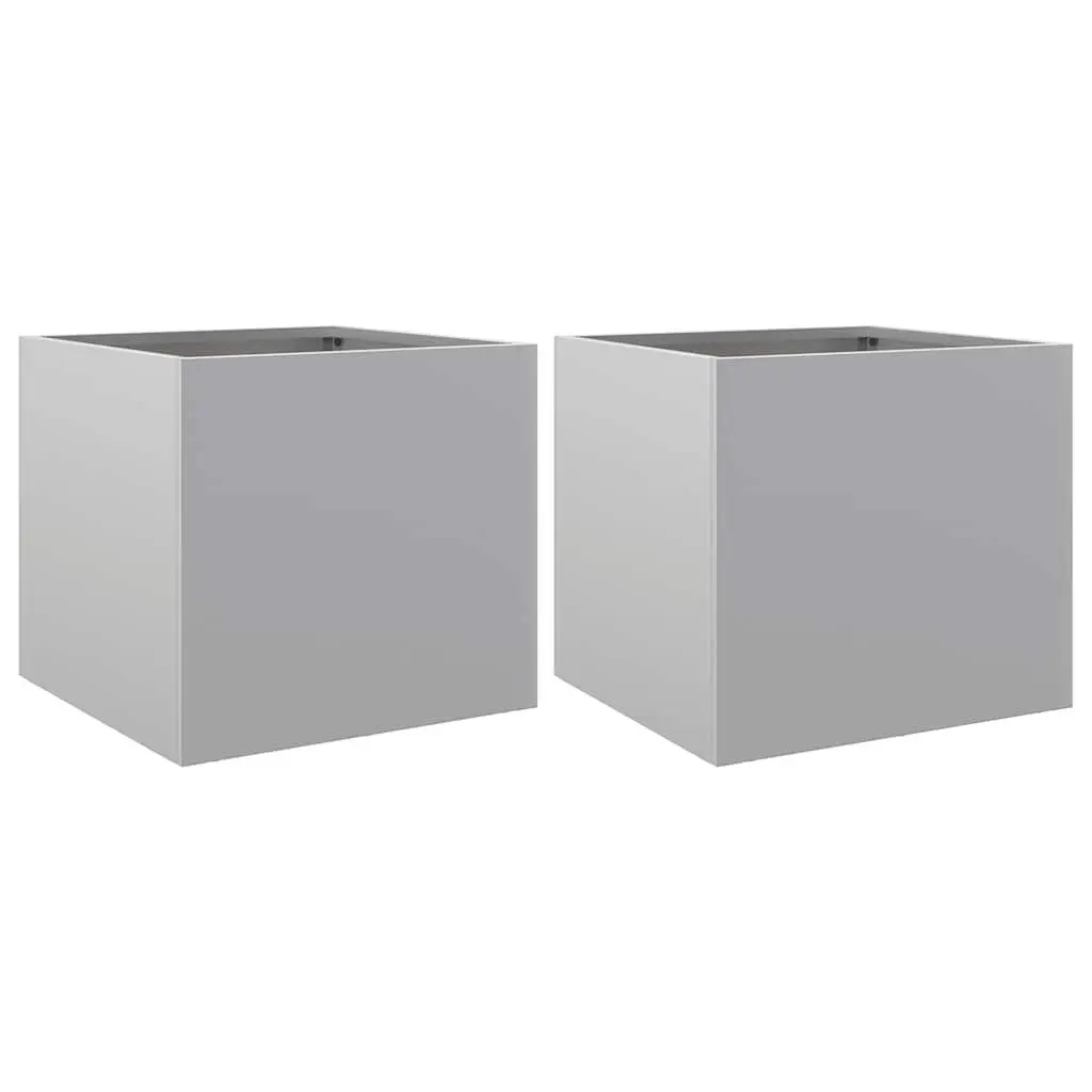 Garden Planters Silver 32x30x29 cm 2 Pcs Galvanised Steel Outdoor Patio Balcony Flower Pot Box