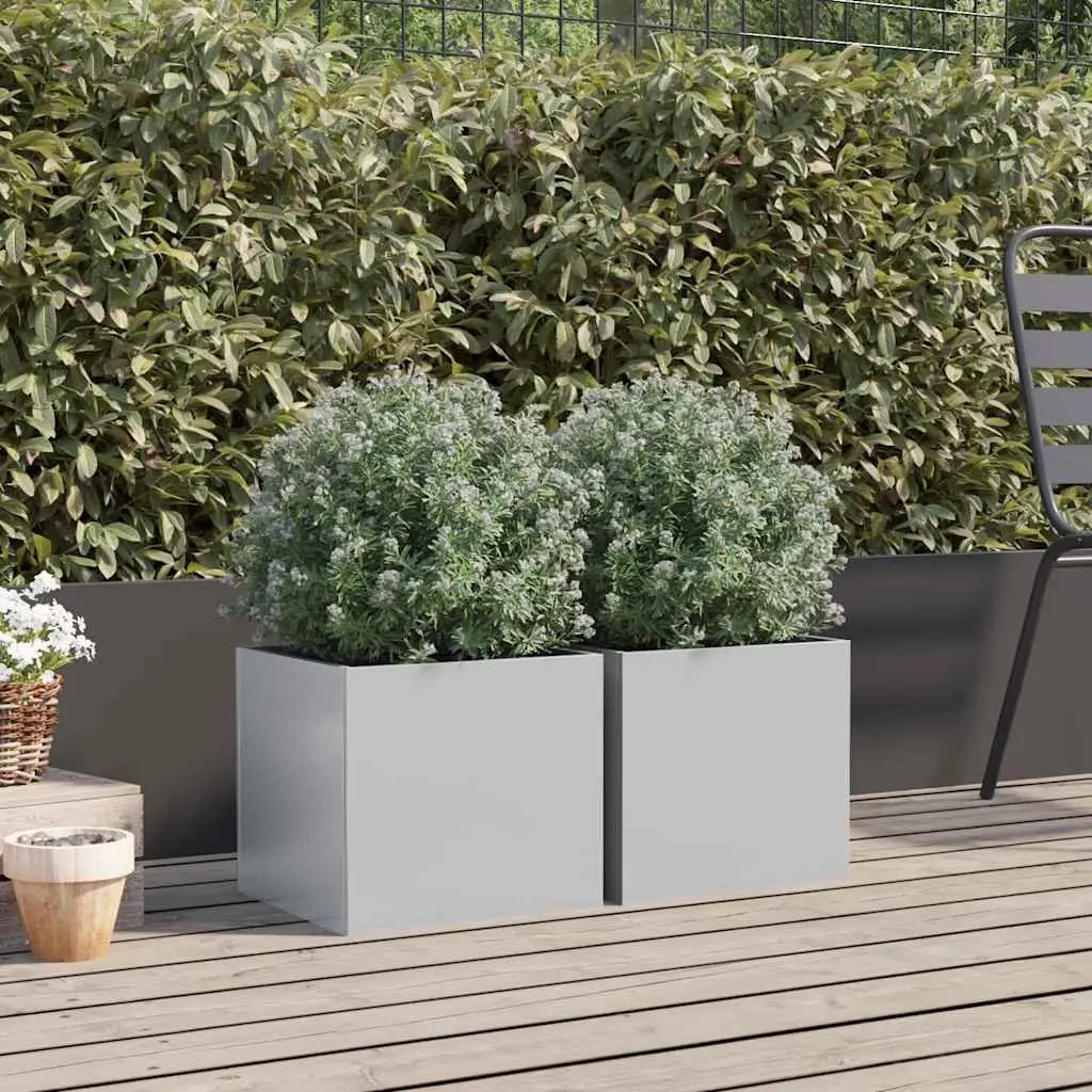 Garden Planters Silver 32x30x29 cm 2 Pcs Galvanised Steel Outdoor Patio Balcony Flower Pot Box