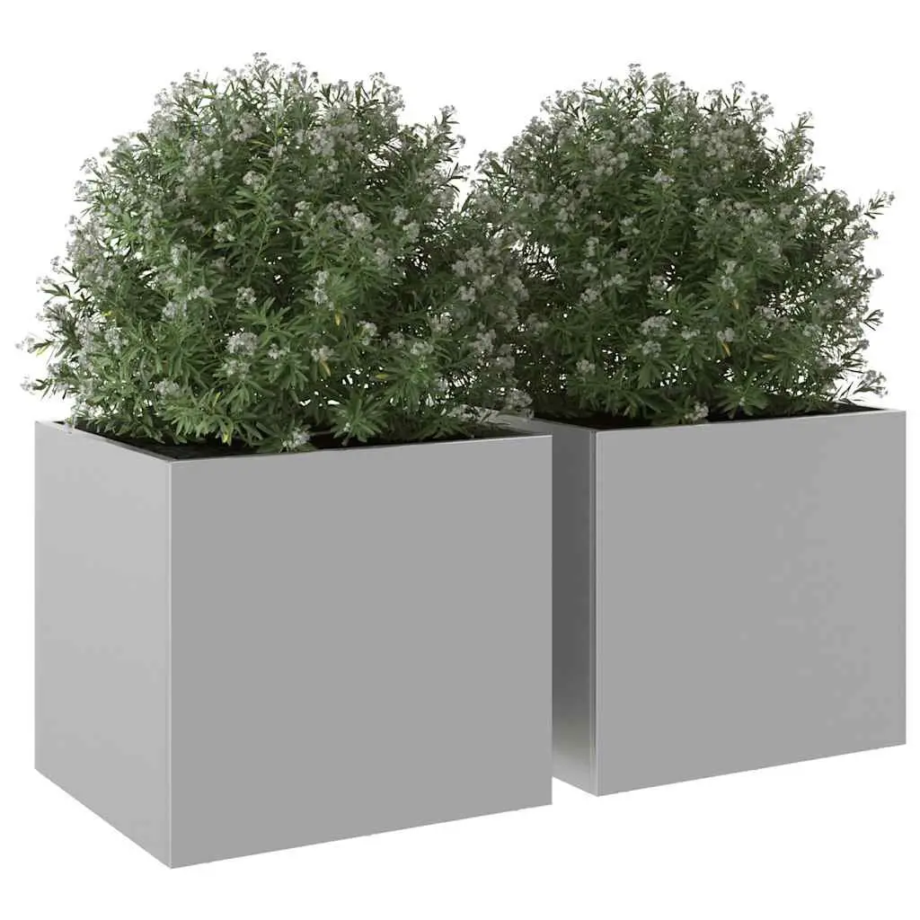 Garden Planters Silver 32x30x29 cm 2 Pcs Galvanised Steel Outdoor Patio Balcony Flower Pot Box