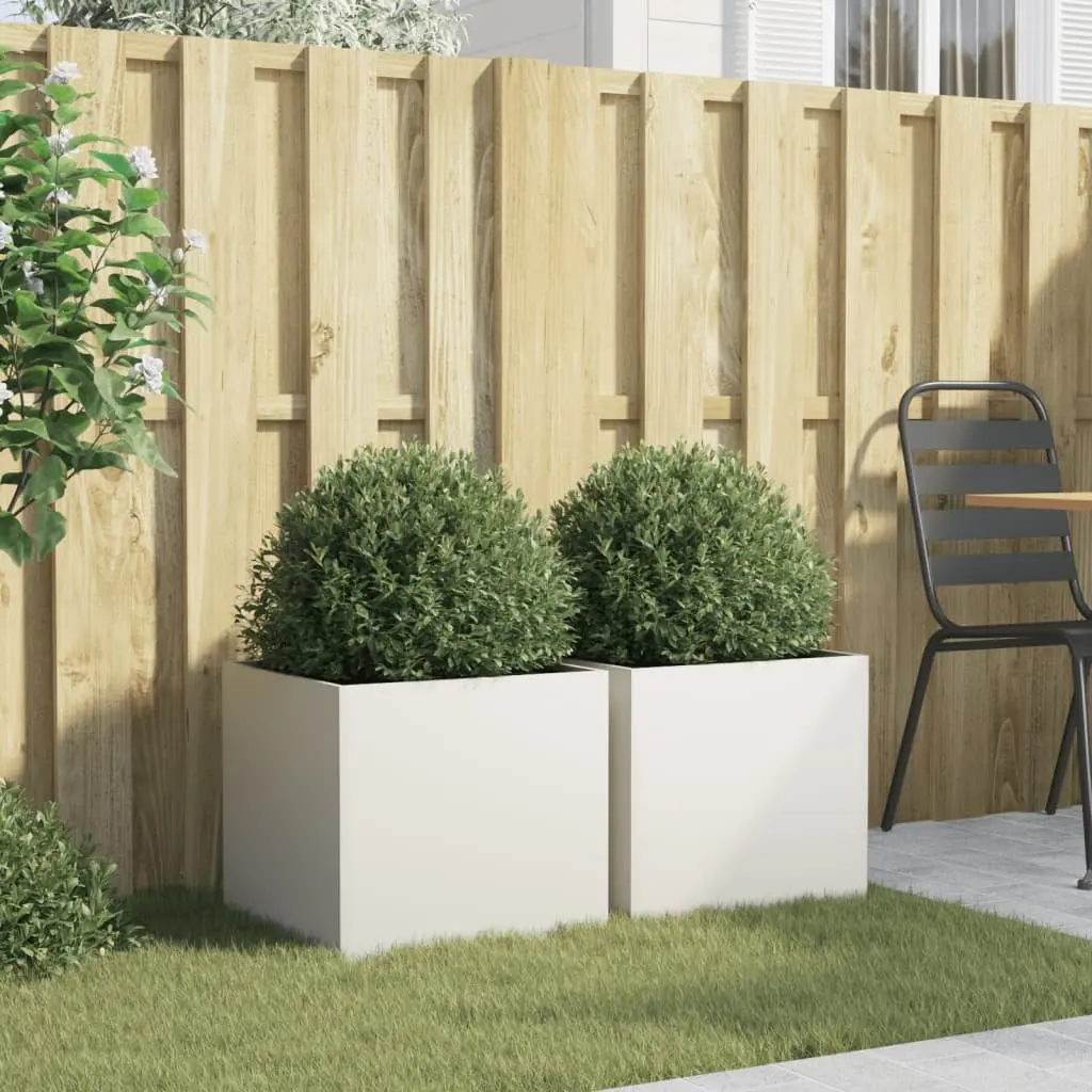 Steel Planters White 2 Piece Garden Flower Pots Outdoor Raised Beds Decor