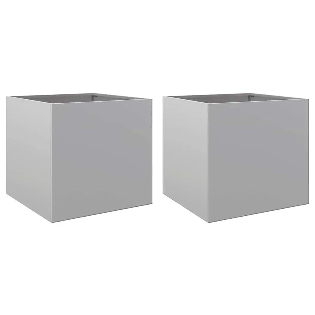 Galvanised Steel Garden Planters 42x40x39cm Silver Outdoor Pots Set of 2