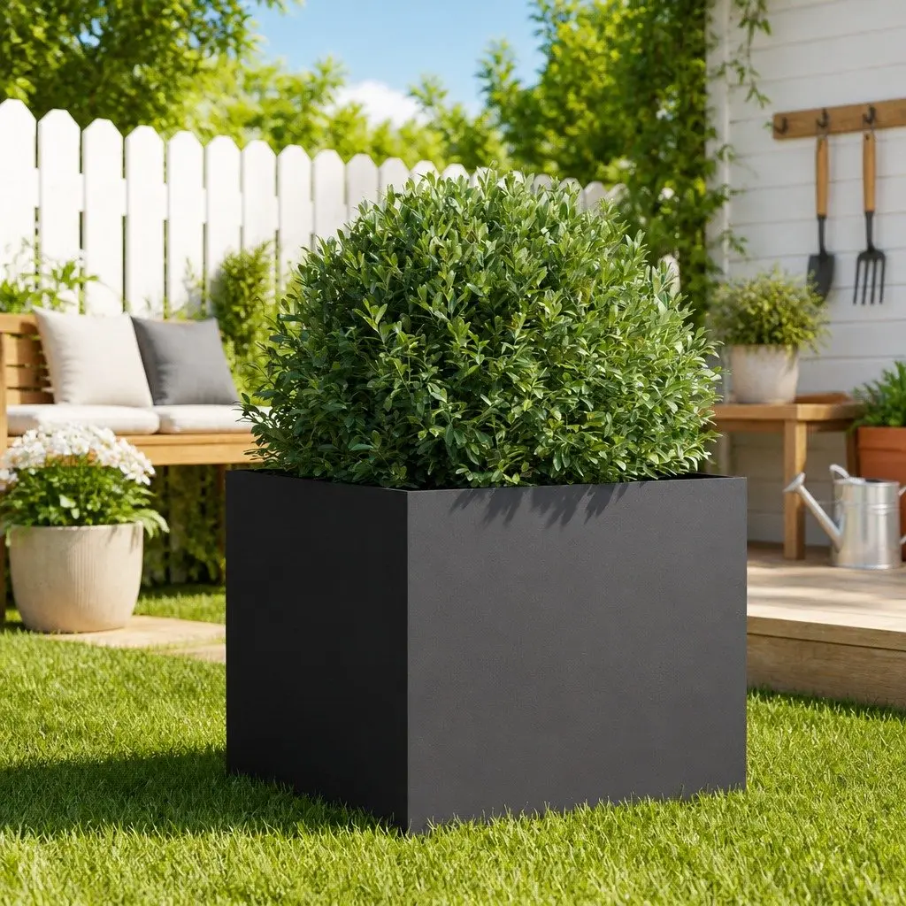 Steel Planter Black Raised Garden Bed 49 x 47 x 46 cm
