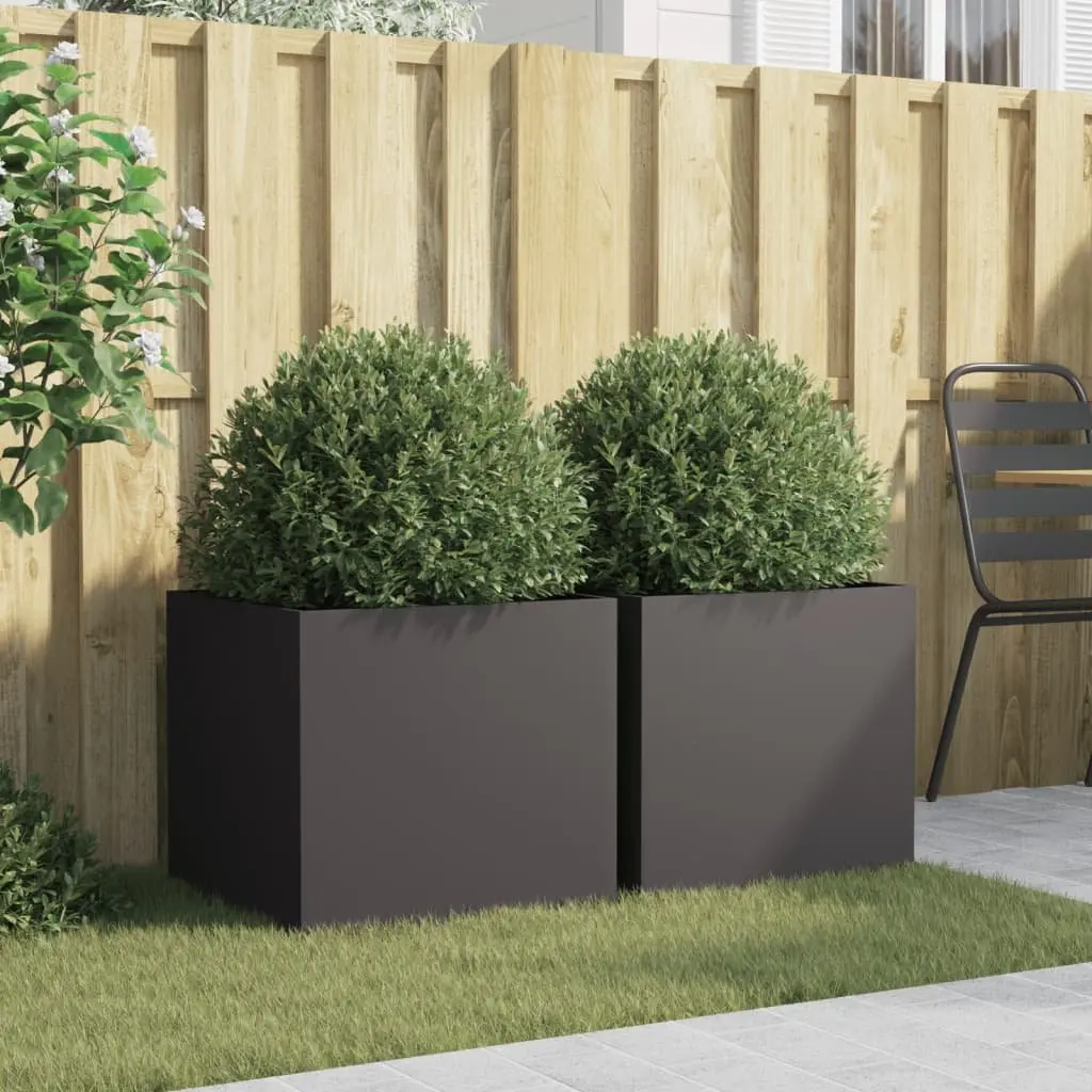 Steel Planters Black Outdoor Garden Flower Box 49x47x46cm 2 Piece
