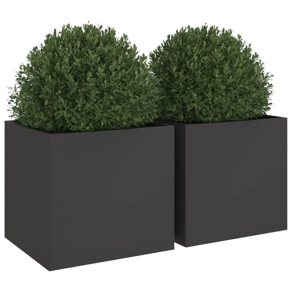 Steel Planters Black Outdoor Garden Flower Box 49x47x46cm 2 Piece