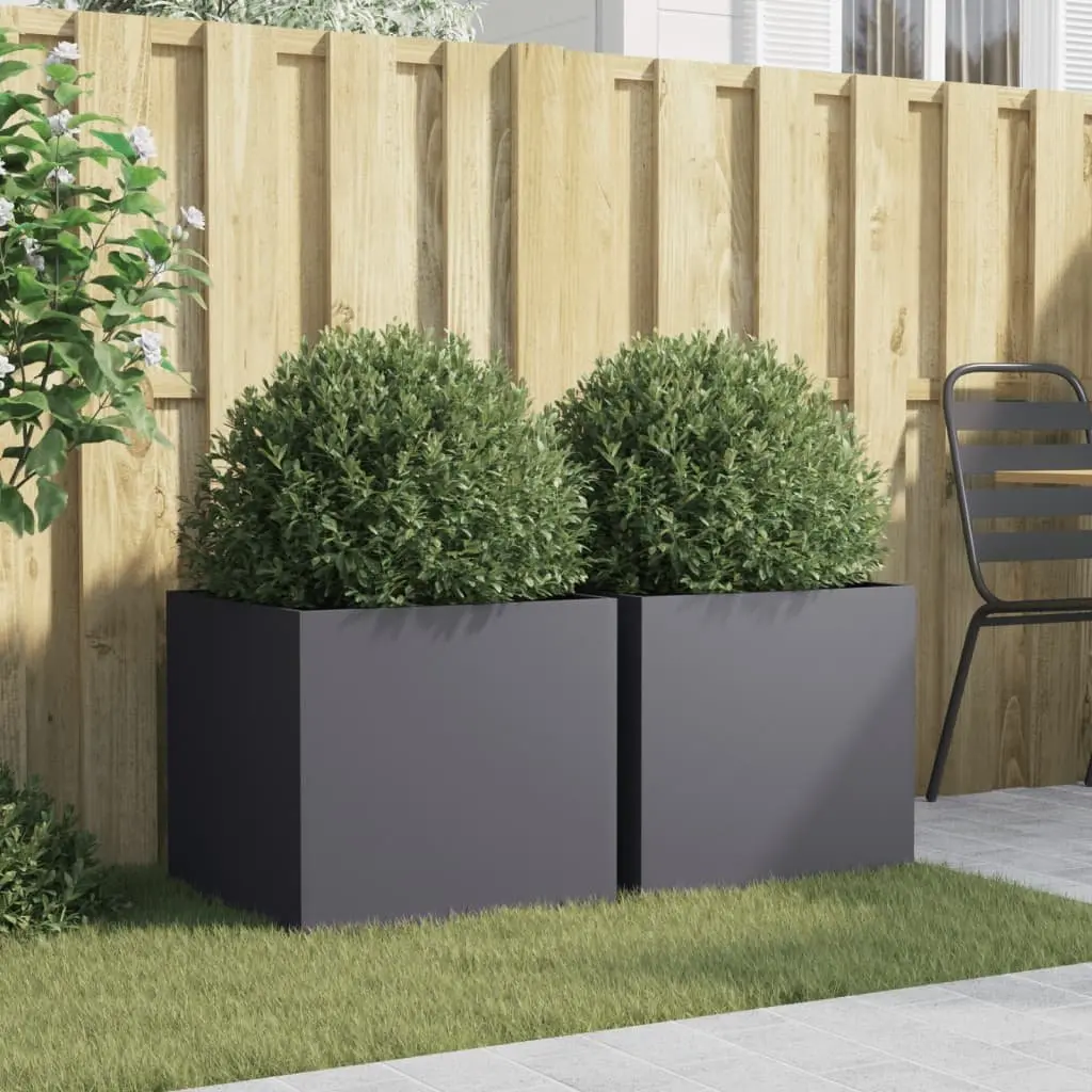 Garden Planters Anthracite Raised Beds Steel Frame 49L x 47W x 46H cm 2 Piece
