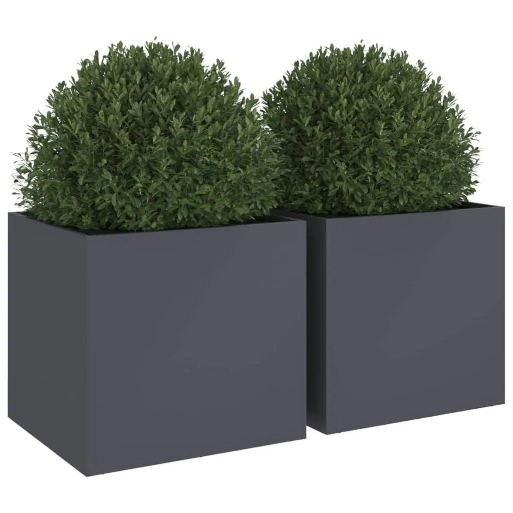 Garden Planters Anthracite Raised Beds Steel Frame 49L x 47W x 46H cm 2 Piece
