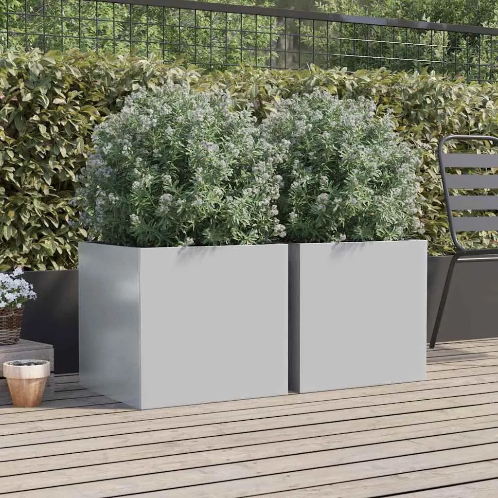 Garden Planters Galvanised Steel Silver 49x47x46 cm 2 Piece Set