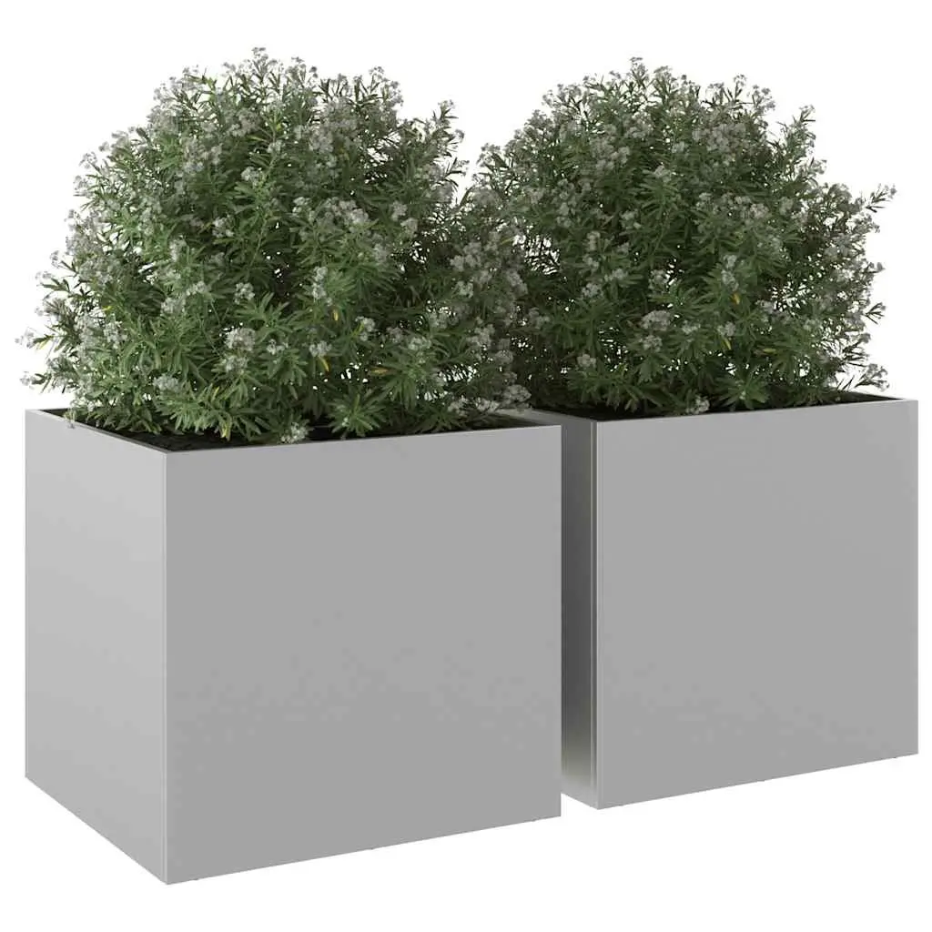 Garden Planters Galvanised Steel Silver 49x47x46 cm 2 Piece Set