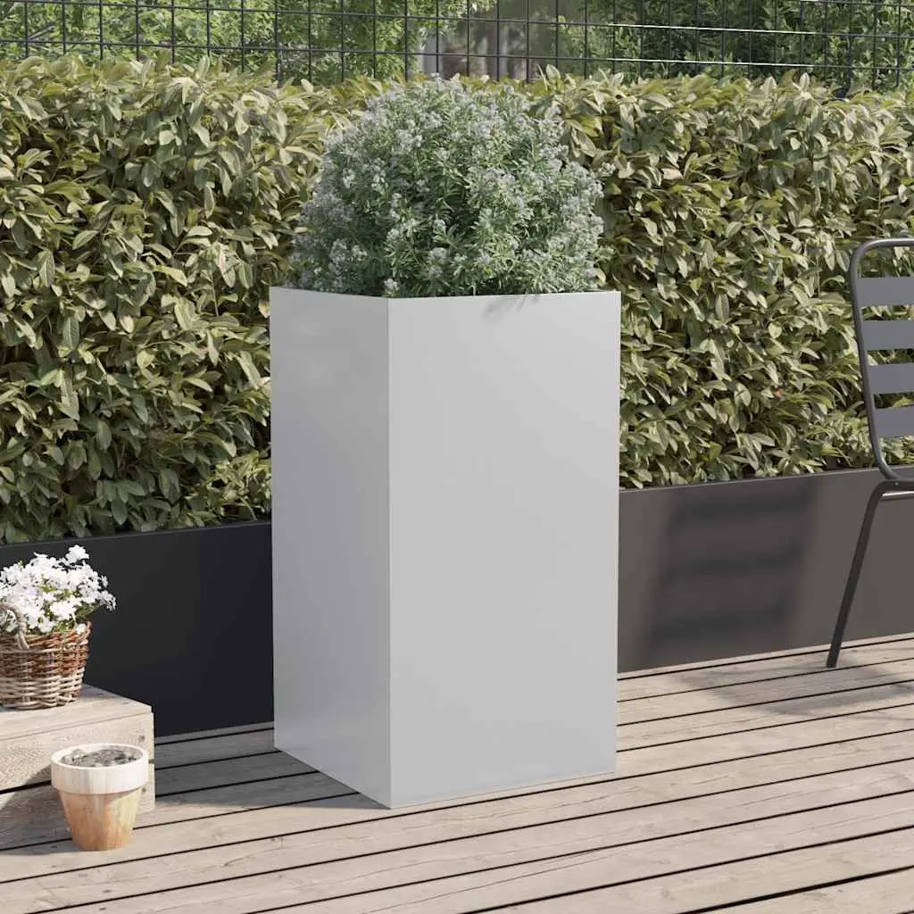 Galvanised Steel Planter Modern Silver 42x38x75 cm