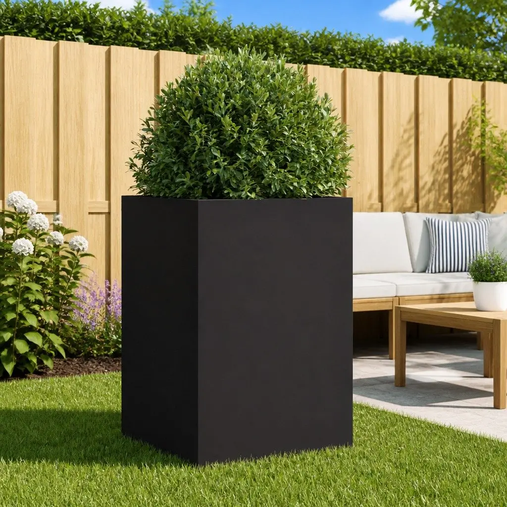 Black Steel Planter Box Durable Outdoor Garden Raised Bed 52 x 48 x 75 cm