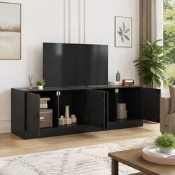TV Cabinet Unit Black Steel Frame Storage Furniture 67x39x44cm Set of 2