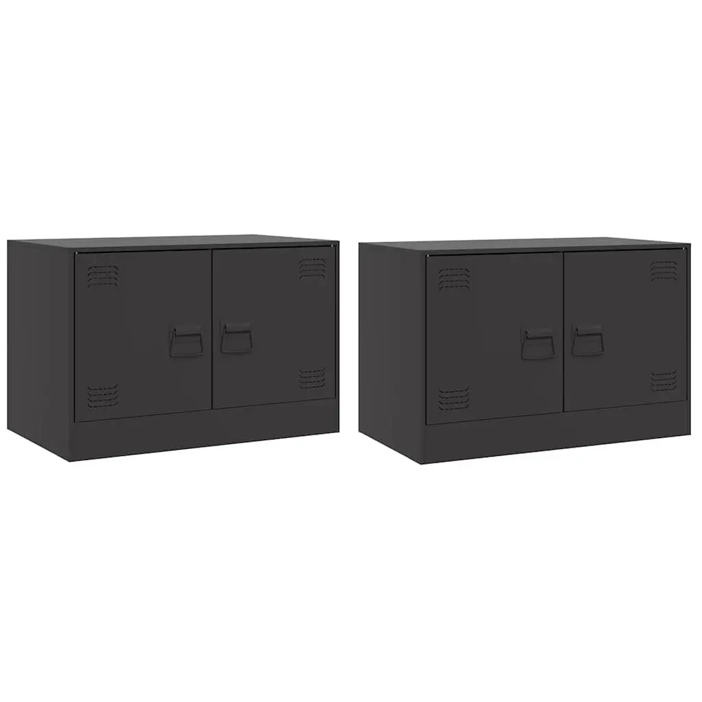 TV Cabinet Unit Black Steel Frame Storage Furniture 67x39x44cm Set of 2