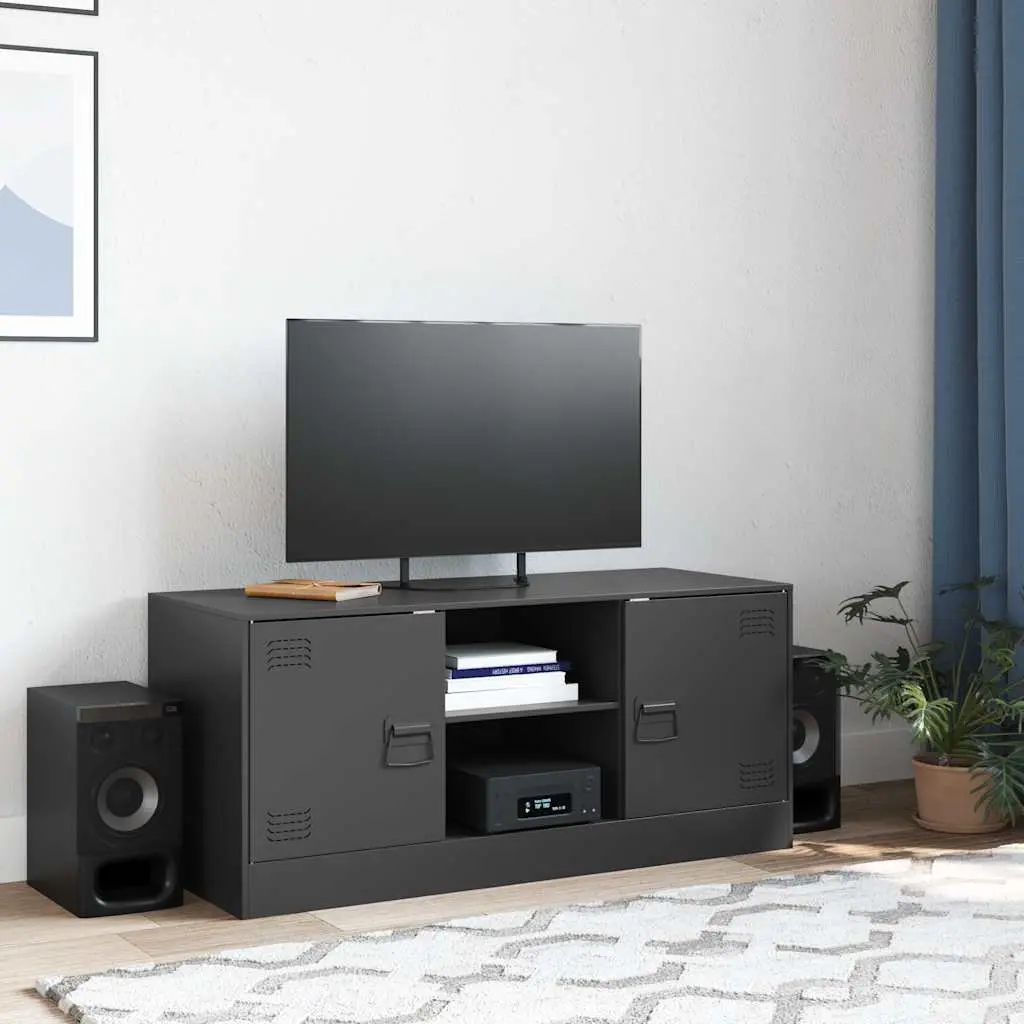 TV Cabinet Black Steel Frame 99x39x44cm Storage Unit Media Console