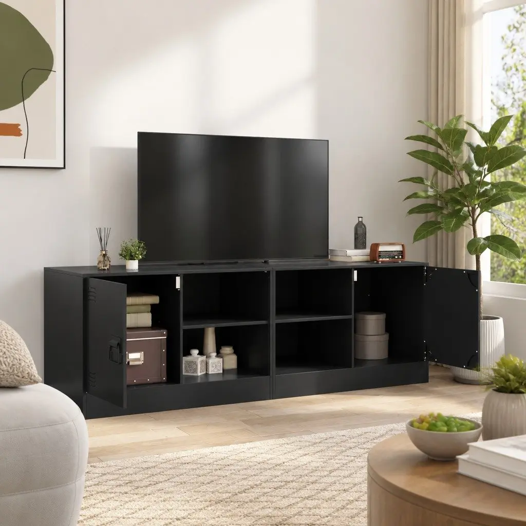 TV Cabinet Black 67x39x44 cm 2 Pieces Storage Unit Display Furniture