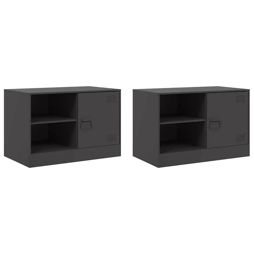 TV Cabinet Black 67x39x44 cm 2 Pieces Storage Unit Display Furniture