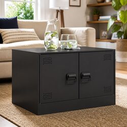 Coffee Table Black Modern Design Storage Shelves Living Room Furniture