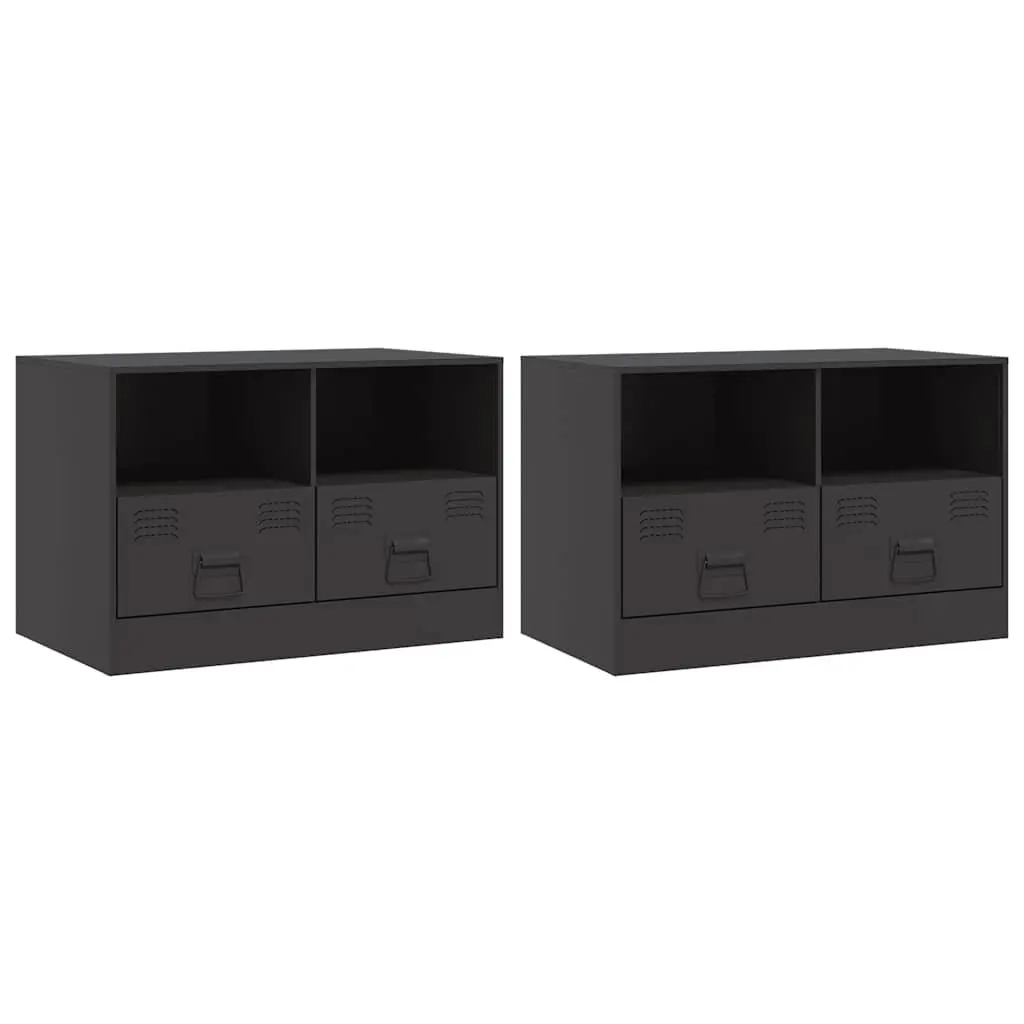TV Cabinet Black Storage Unit 2 Pieces 67 x 39 x 44 cm