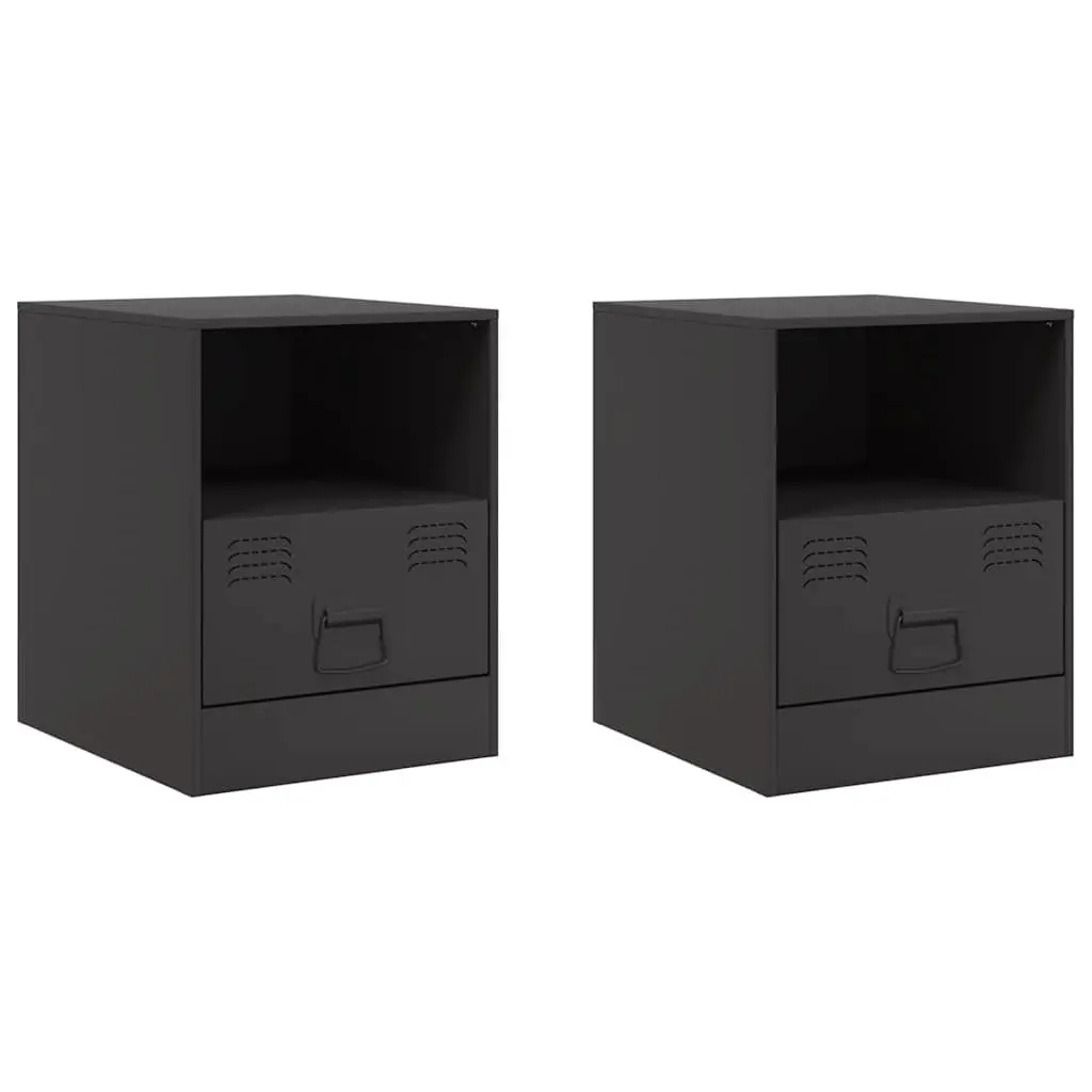 Bedside Cabinets Black 2 Piece Nightstand Storage 34.5x39x44cm