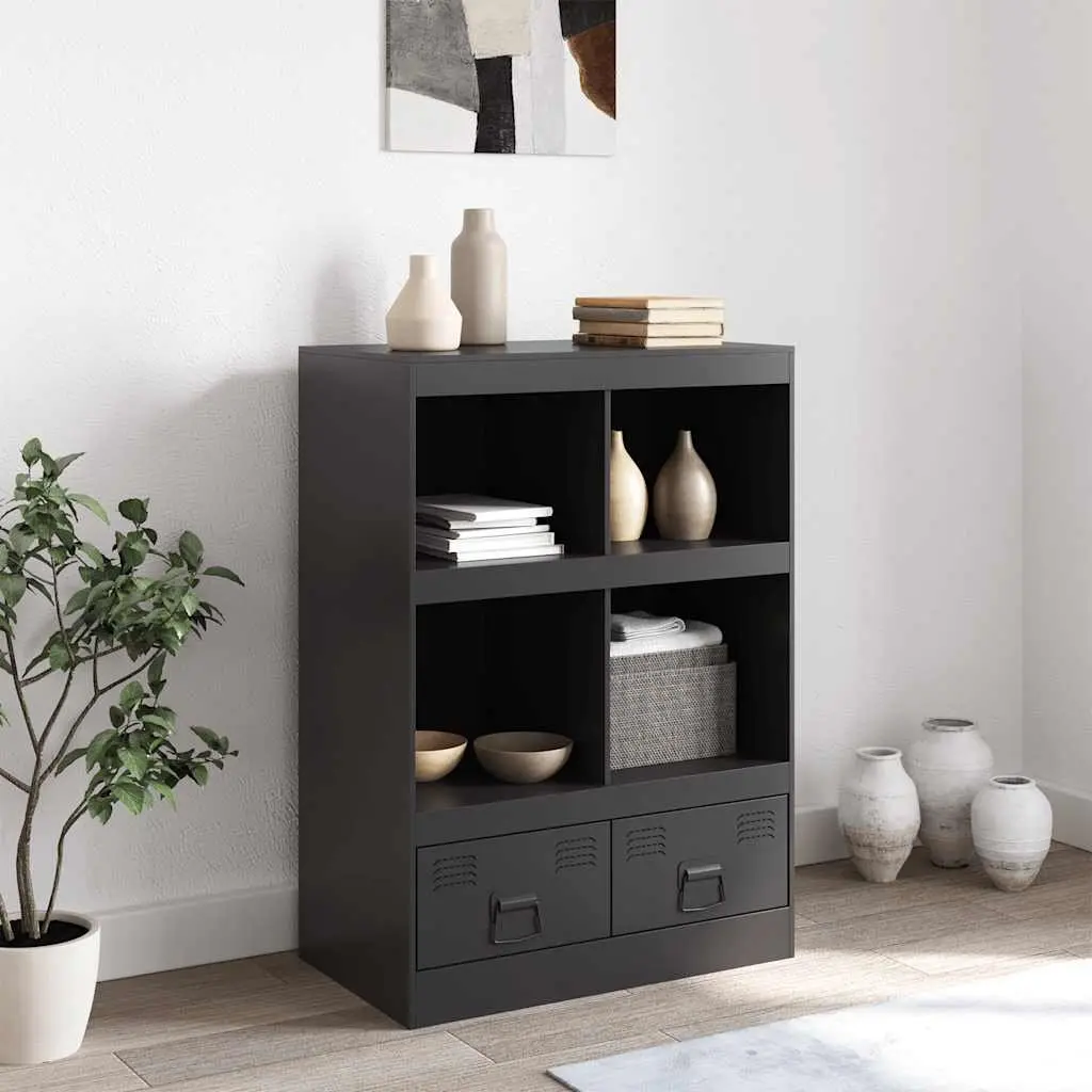 Black Highboard Sideboard Storage Cabinet with Steel Frame 67x39x95 cm