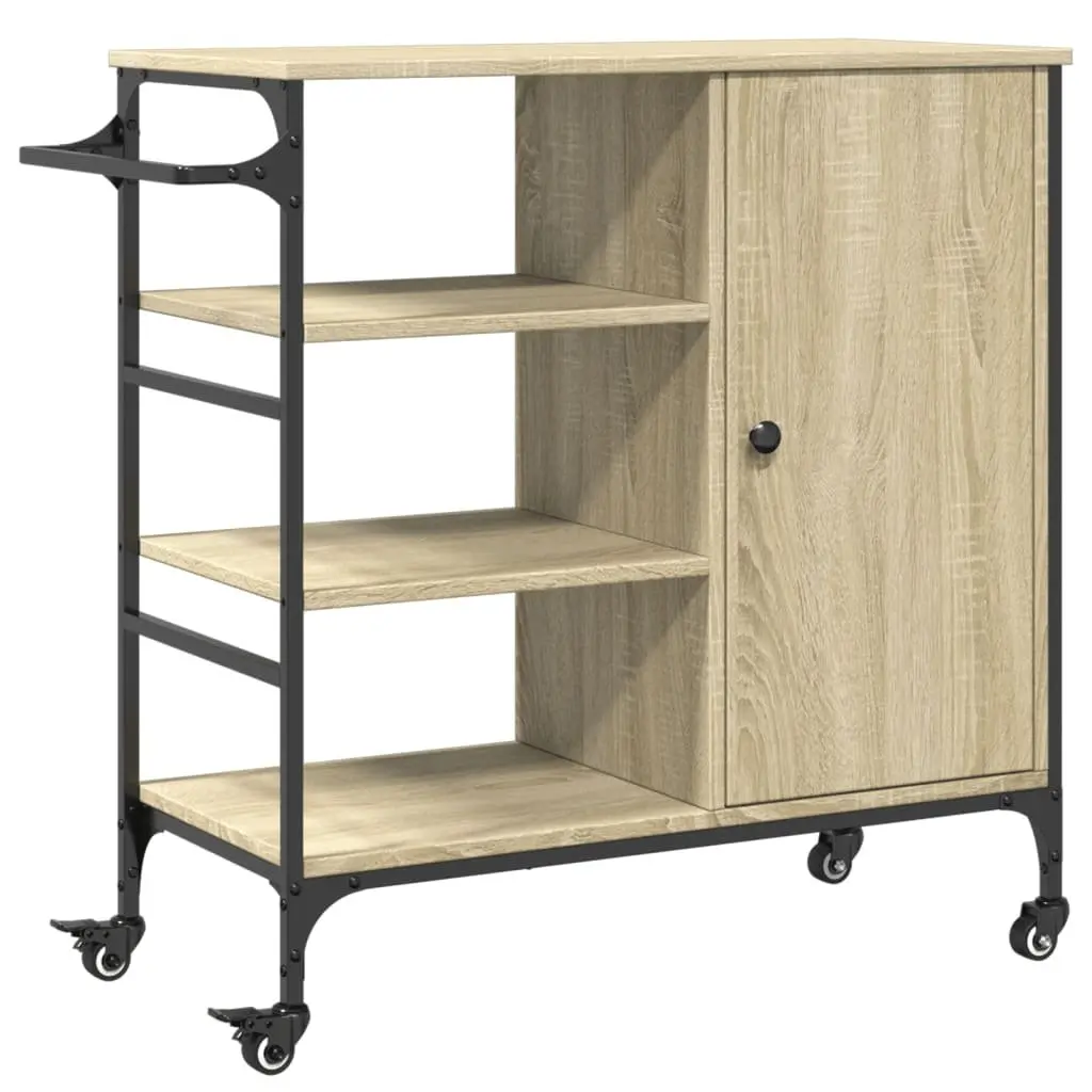 Kitchen Trolley Brown Storage Organiser Cart with Wheels 87.5 x 38.5 x 84.5 cm