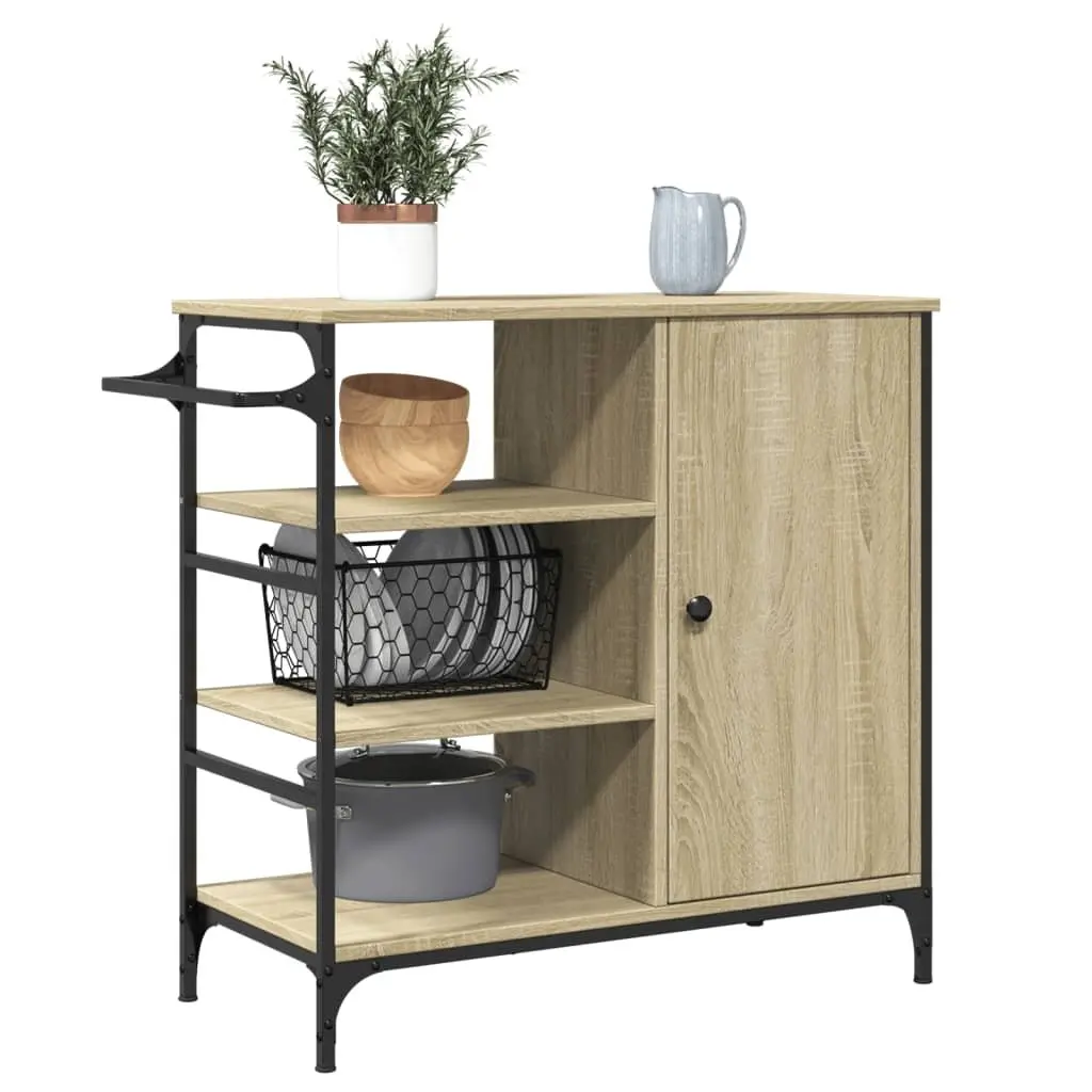 Kitchen Trolley Brown Storage Organiser Cart with Wheels 87.5 x 38.5 x 84.5 cm