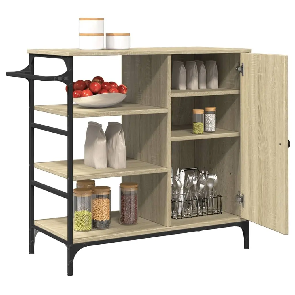 Kitchen Trolley Brown Storage Organiser Cart with Wheels 87.5 x 38.5 x 84.5 cm