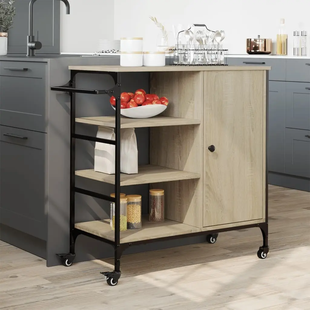 Kitchen Trolley Brown Storage Organiser Cart with Wheels 87.5 x 38.5 x 84.5 cm