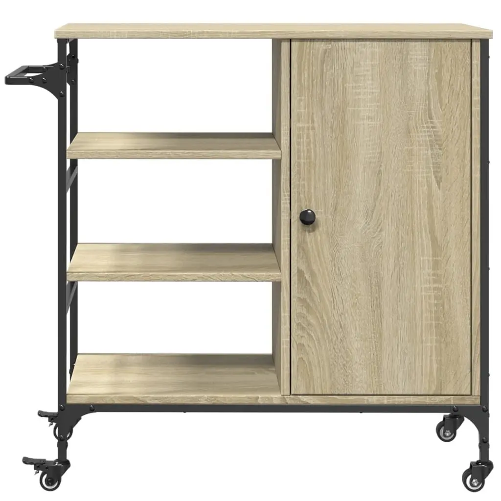 Kitchen Trolley Brown Storage Organiser Cart with Wheels 87.5 x 38.5 x 84.5 cm
