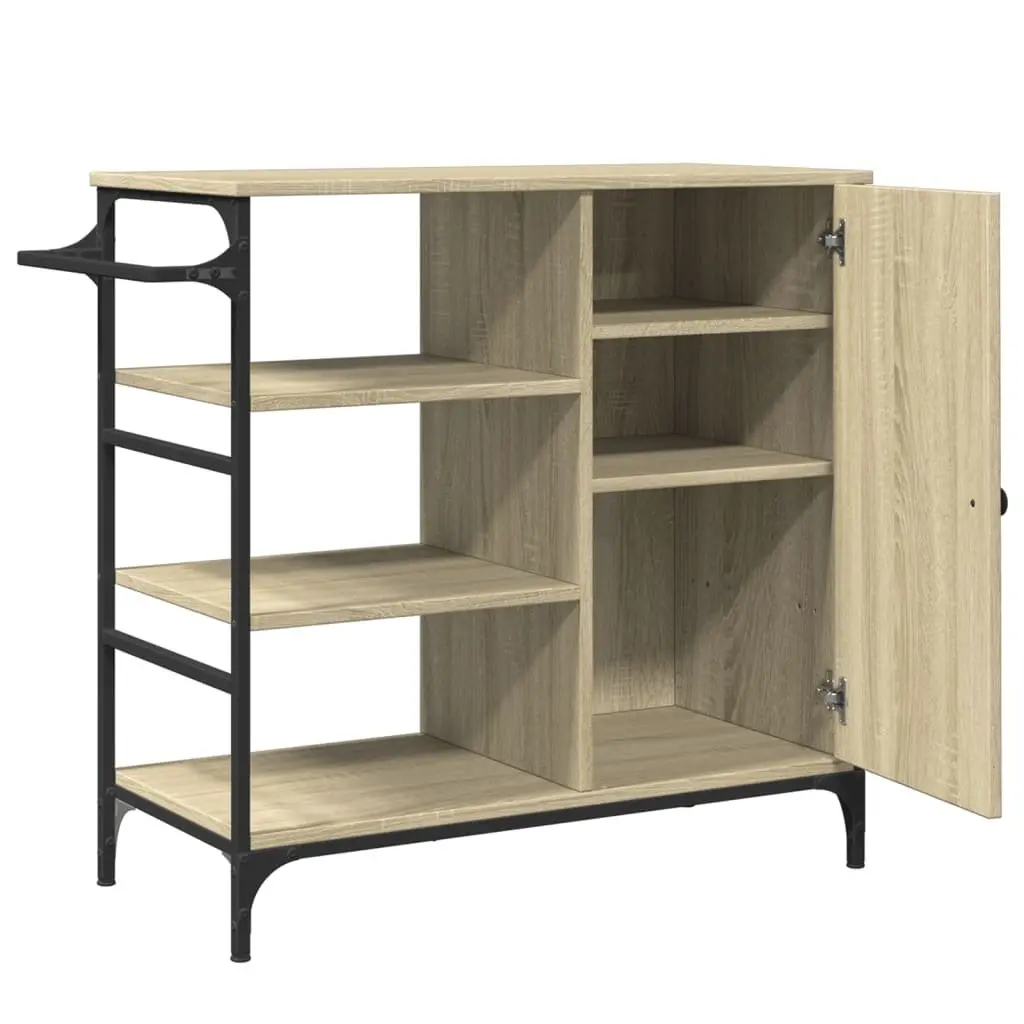 Kitchen Trolley Brown Storage Organiser Cart with Wheels 87.5 x 38.5 x 84.5 cm