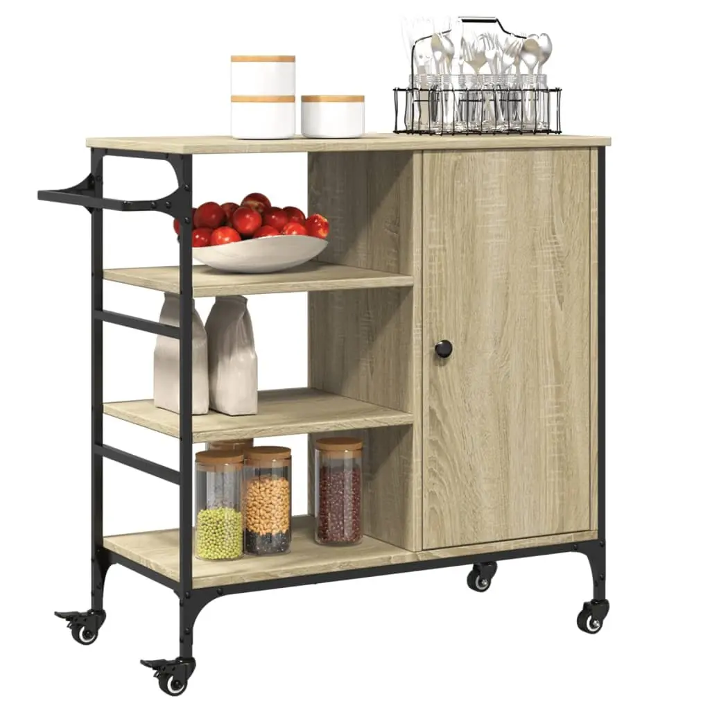 Kitchen Trolley Brown Storage Organiser Cart with Wheels 87.5 x 38.5 x 84.5 cm