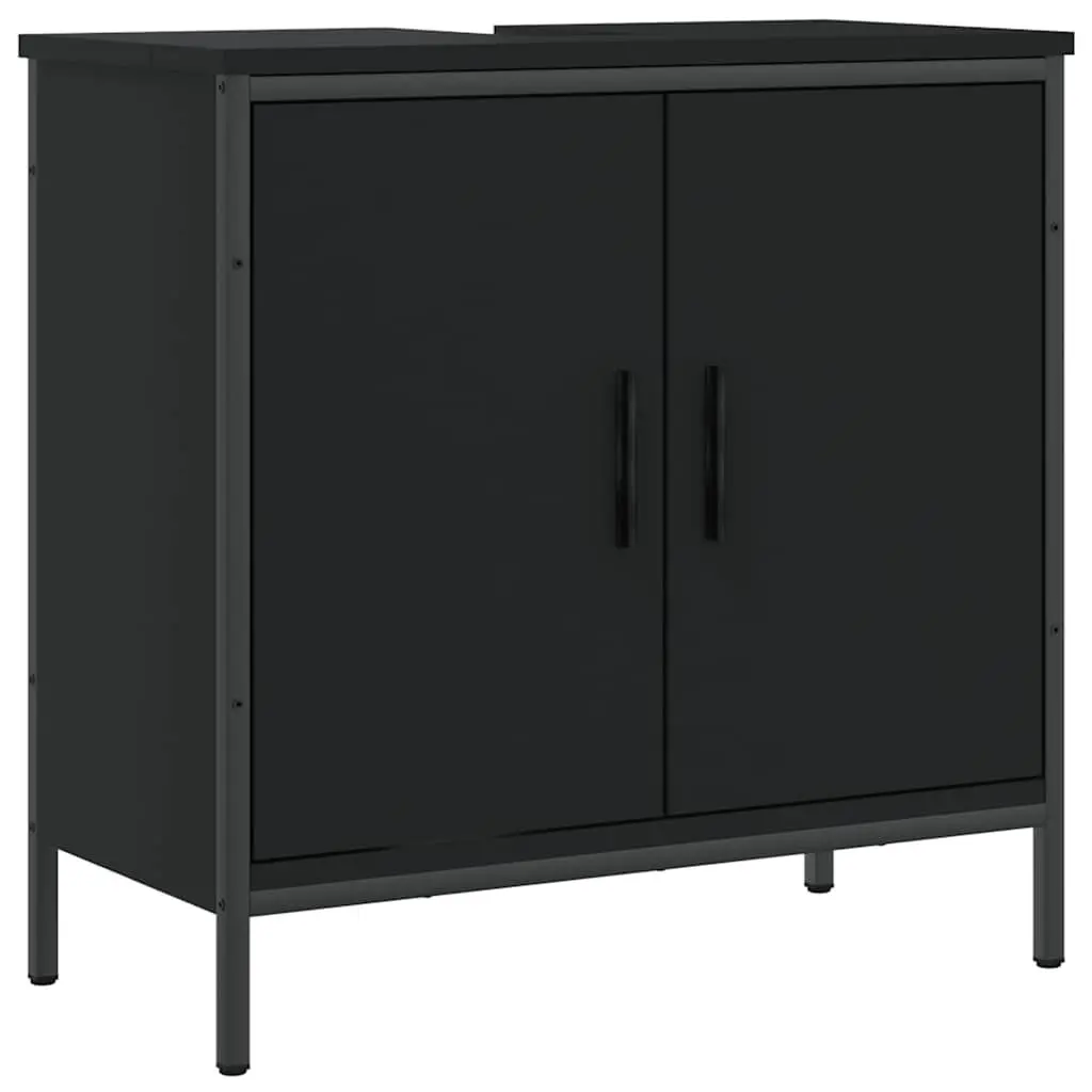 Bathroom Vanity Sink Cabinet Black Engineered Wood Storage Unit 60x30x60cm