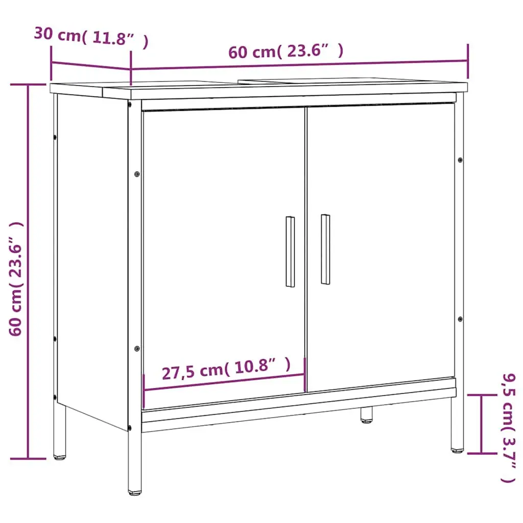 Bathroom Vanity Sink Cabinet Black Engineered Wood Storage Unit 60x30x60cm