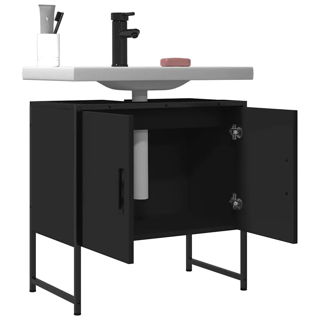 Bathroom Vanity Cabinet Black Under Sink Storage Engineered Wood Modern Design