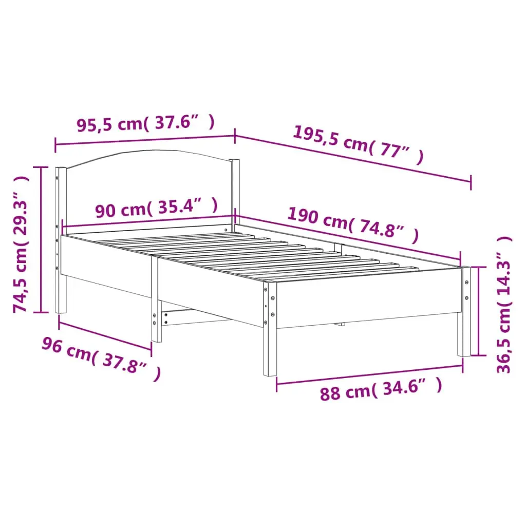 Solid Pine Bed Frame with Supportive Headboard