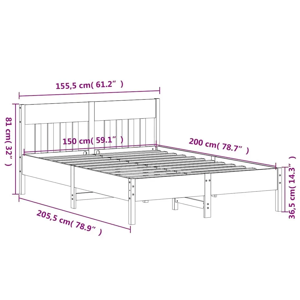 Wooden Bed Frame 150x200 cm Solid Pine Wood Slatted Base Brown