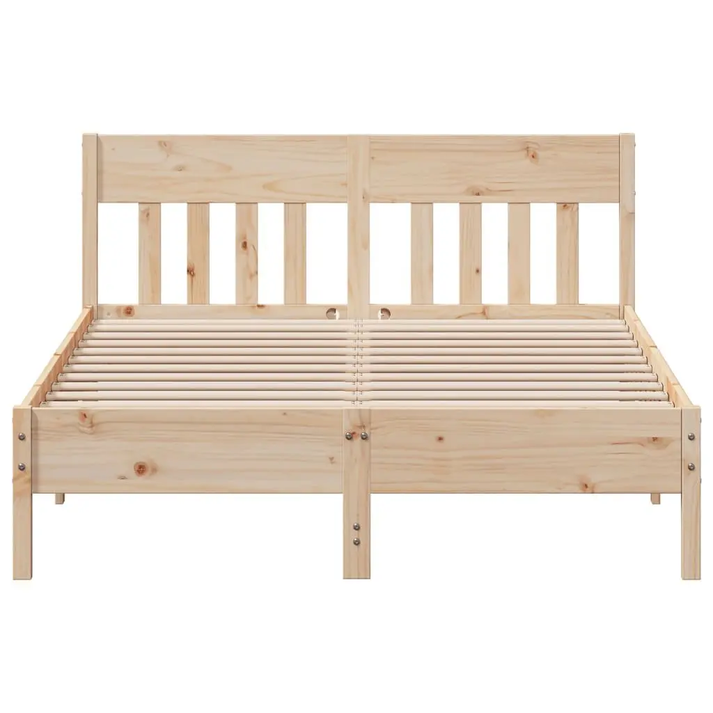 Bed Frame 135x190 cm Solid Pine Wood Slatted Base Bedroom Furniture Brown