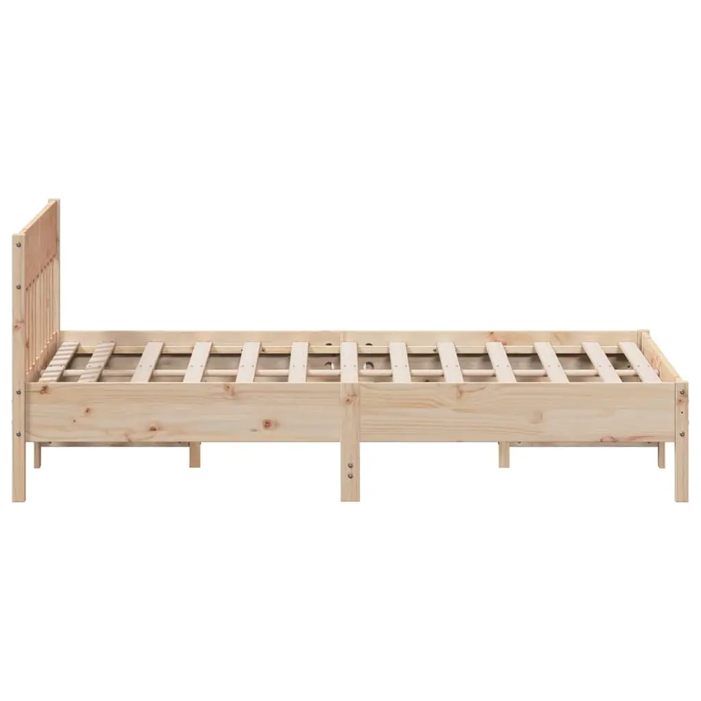 Bed Frame 135x190 cm Solid Pine Wood Slatted Base Bedroom Furniture Brown