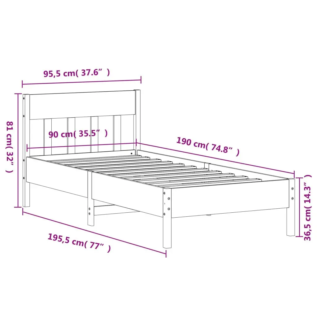 Pine Wood Bed Frame Brown 90x190 cm Slatted Base Durable Furniture
