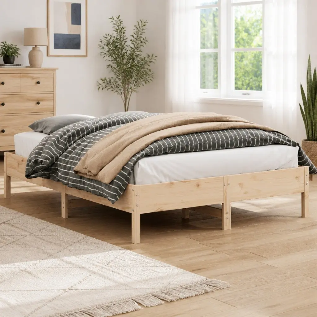 Solid Pine Wood Bed Frame Brown 150x200 cm with Slatted Base