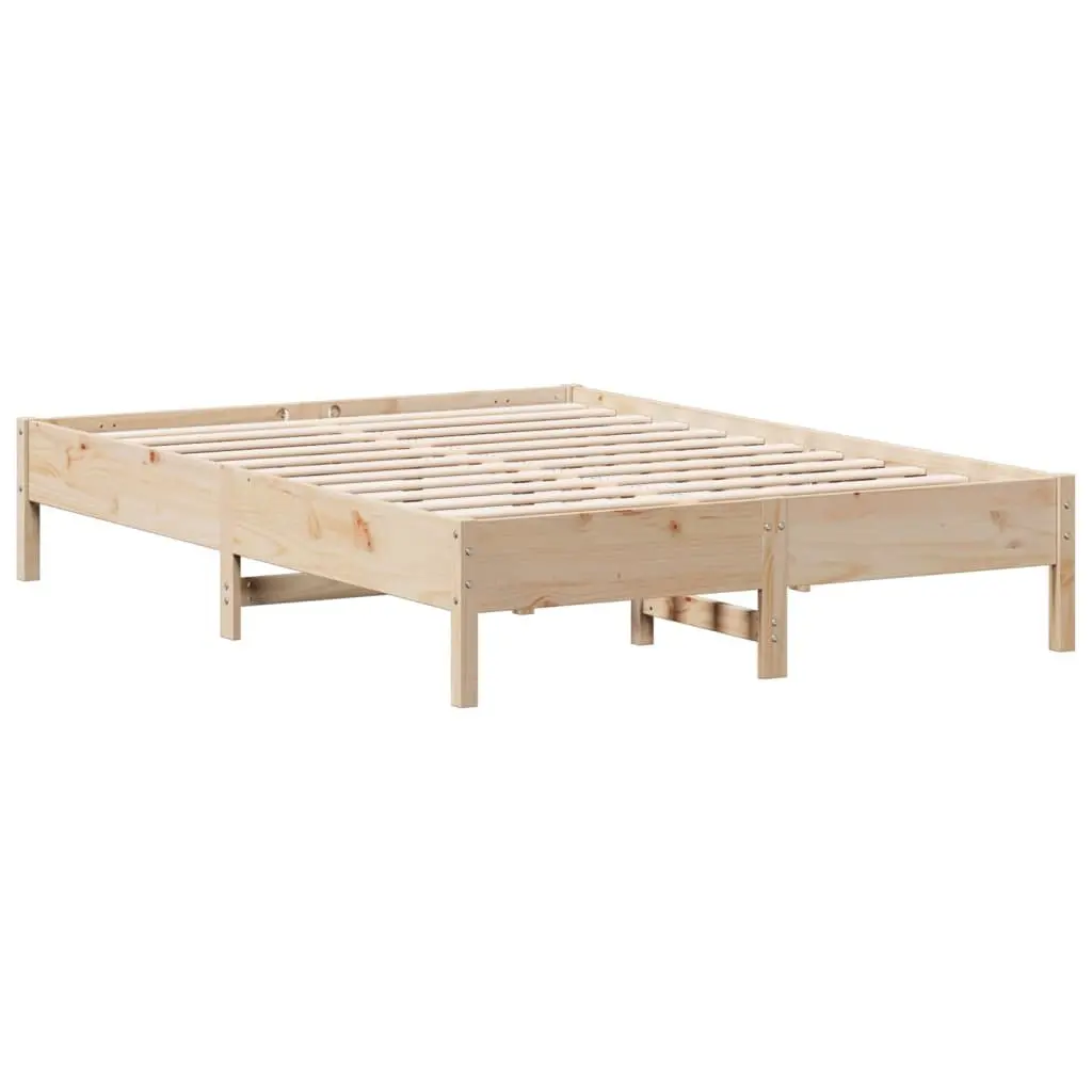 Solid Pine Wood Bed Frame Brown 150x200 cm with Slatted Base