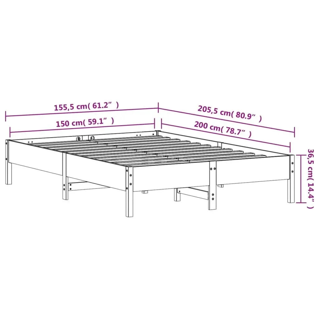Solid Pine Wood Bed Frame Brown 150x200 cm with Slatted Base